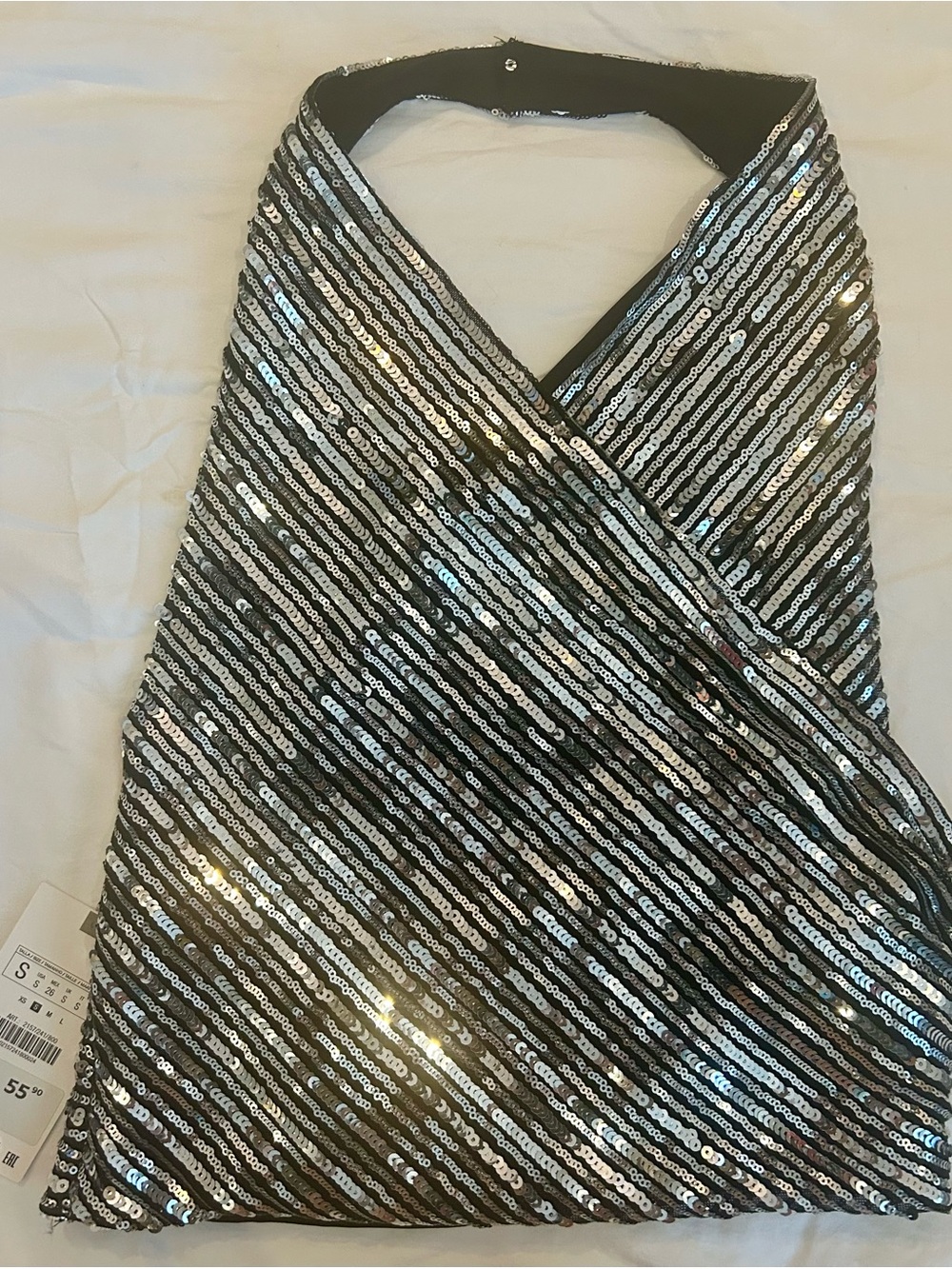 Zara - Silver & Black Sequin Halter Top